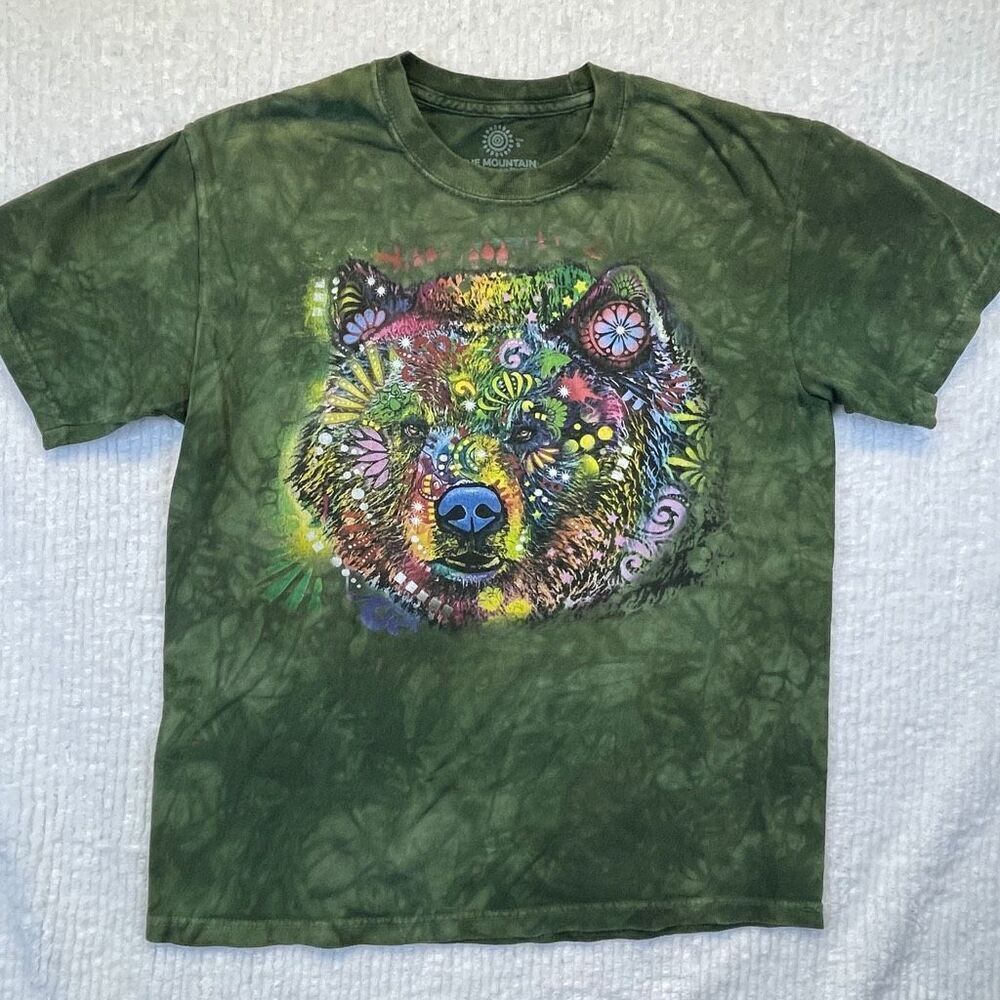 The Mountain Green Tie Dye Psychedelic Bear Graphic T-Shirt Small